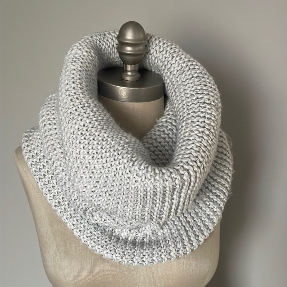 Kate Spade gray cowl neck Infinity Scarf with metallic threads.
